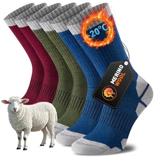 Niorasen Calcetines de Lana Merino para Hombre y Mujer, Termicos Gruesos y Cálidos sin Costuras, para Invierno y Frío Extremo, Ideal para Trekking, Senderismo, Running, Ciclismo, Trabajo, 3 Pares