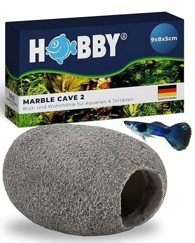 HOBBY Aquaristik Marble Cave 2 I 9 x 8 x 5 cm I Wohn- & Bruthöhle aus Kunstharz für Zwergbuntbarsche, Welse & Garnelen I Deko Höhle für Aquarienbewohner I Rückzugsort & Laichplatz