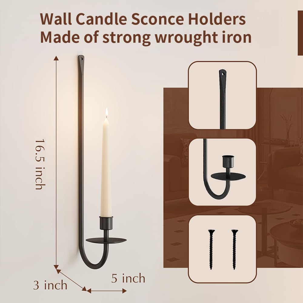 Moderner Schwarzer Wandkerzenständer Aus Metall – 2-Teiliges Setrobustes Design Aus Massivem Eisen Dekoration Für Wohnzimmer Im Landhausstil 2-Teiliges Set Für Säulenkerzen