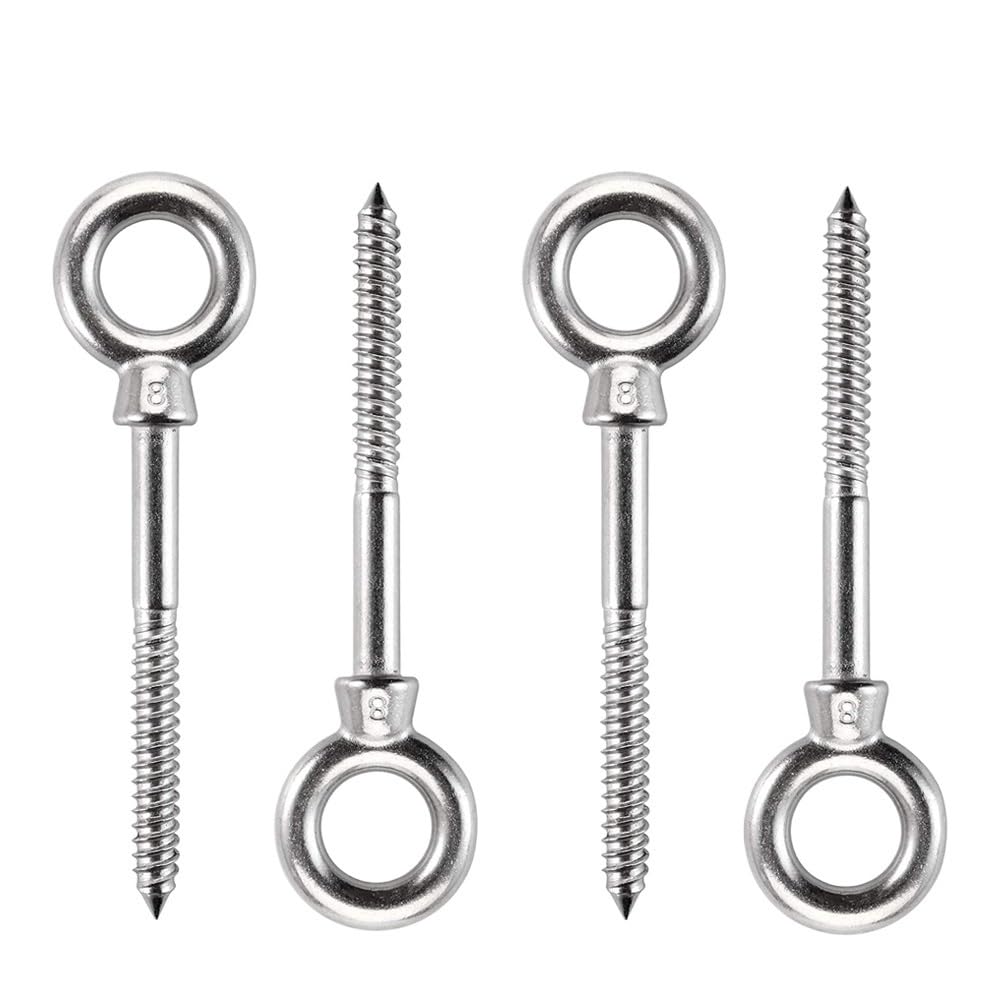 Tornillo Con Argolla 6 tornillos con forma de ojo M6/M8, ganchos de metal, anillo de terminal de madera de acero inoxidable 316, ganchos de ojal, accesorios de cable de alambre autorroscantes Tornillo