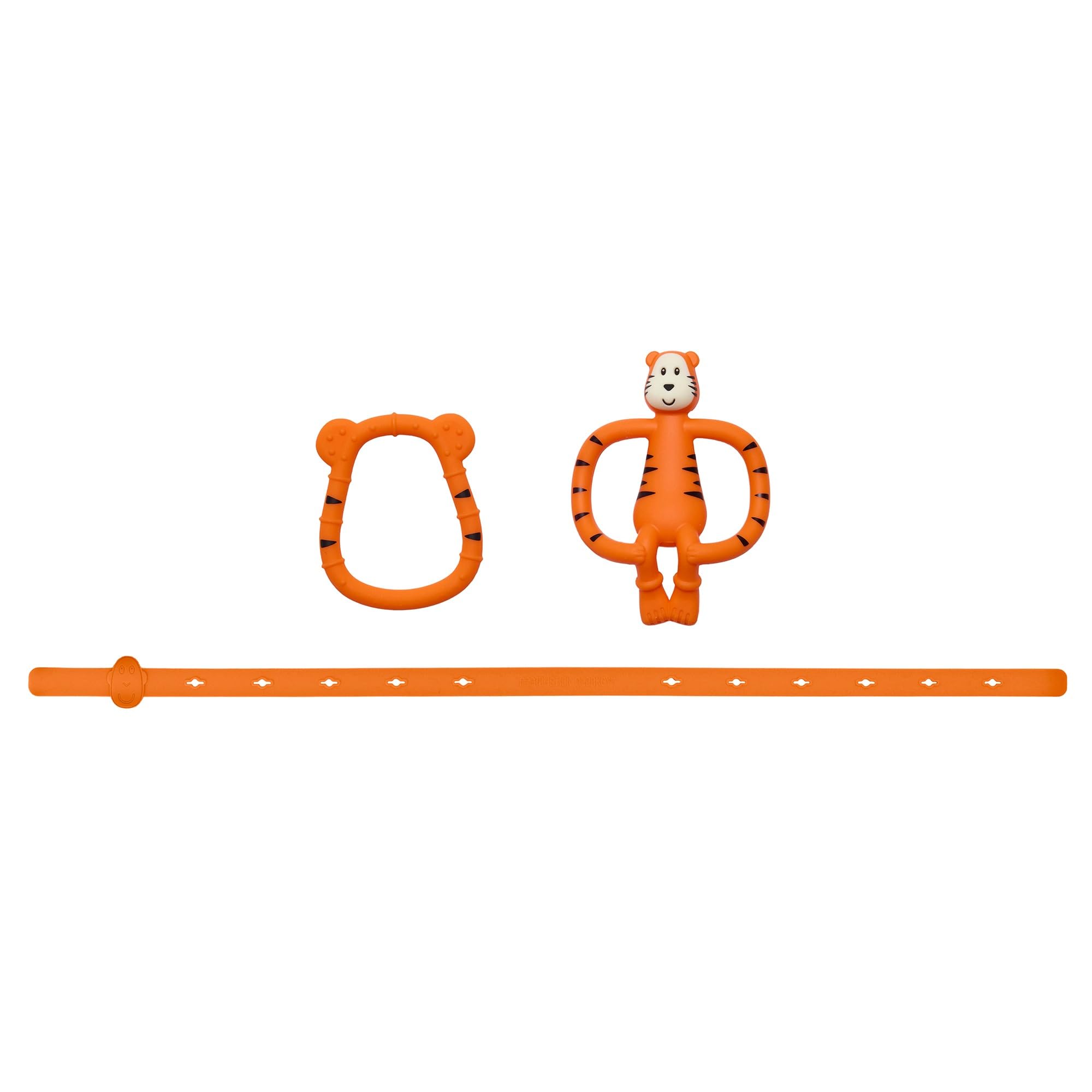 Matchstick Monkey Baby Teething Gift Set – Teething Ring, Tiger Teether & Multi-Use Holder Clip, Silicone BPA Free, Antibacterial, Newborn Gift, Soother for Sore Gums 3 Months+, Teddy Tiger