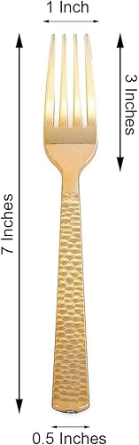 Miniatura 3 de Efavormart - Juego de 24 tenedores desechables de plástico  7 pulgadas  Oro  Sin BPA  Cubiertos desechables de diseño martillado