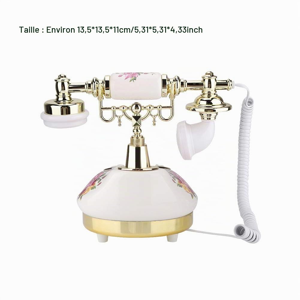 Téléphone Fixe Retro Téléphone Filaire Antique, Téléphone Rétro Classique en Céramique à L'ancienne avec Cadran à Bouton-Poussoir Téléphone Filaire de Bureau avec écran LCD pour Décoratio