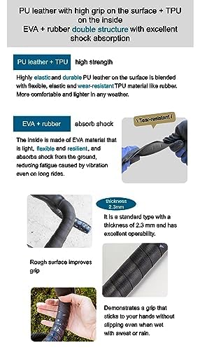 GORIX Bar Tape Handlebar Grip Wrap+2 Bar Oil Slick Plug Black Road Bike Bicycle Cycling (Gwabi)