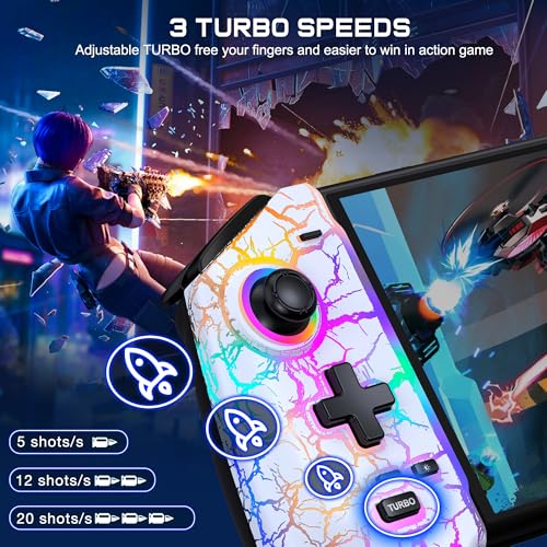 スイッチ コントローラー 7色RGBライト 携帯モード専用コントローラー for Switch グリップ コントローラージャイロセンサー 振動 連射 有線接続モード Switch/OLEDに対応 JC302