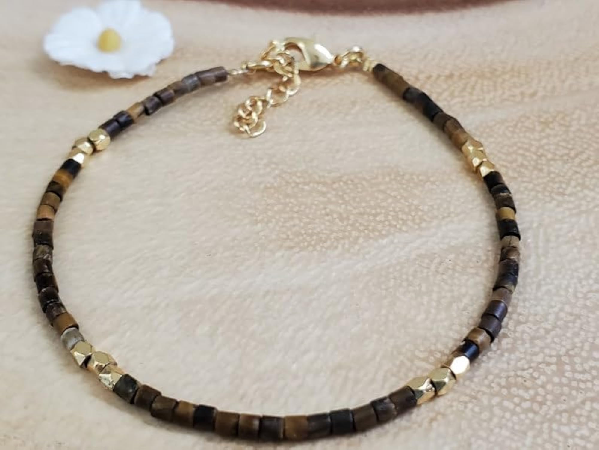 Tigers Eye Tube Beaded Bracelet, Adjustable for Men & Women