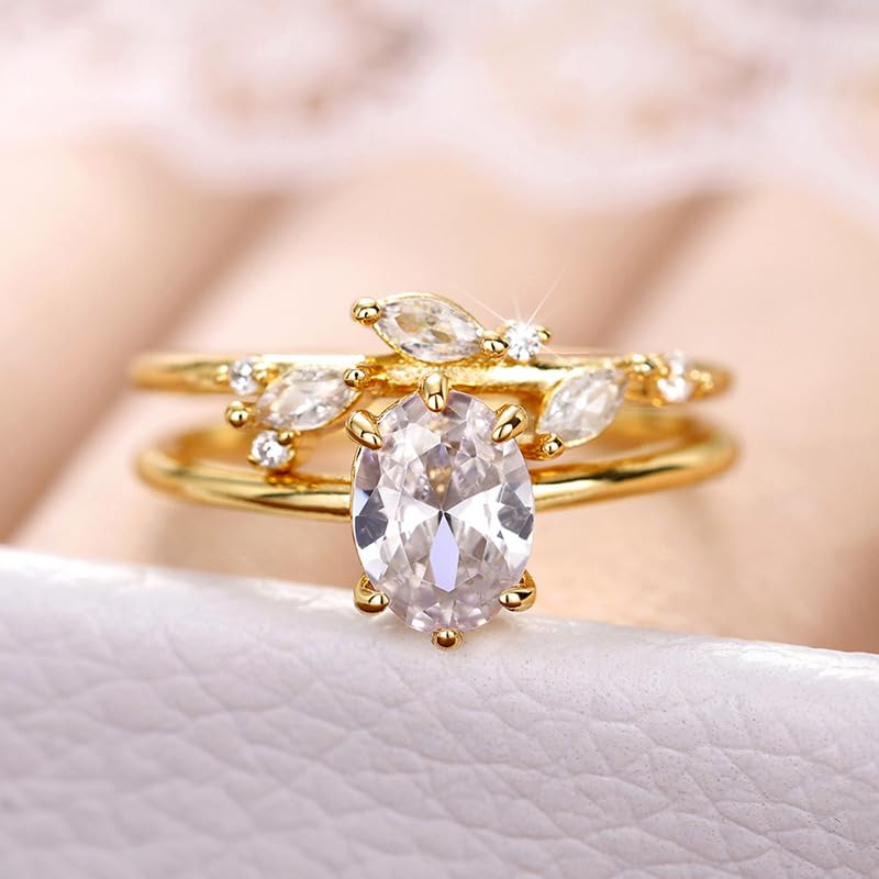 Biuhapiy 925 Gold-Plated Tulip Bud Ring with Micro-Pave Setting, Stackable Engagement Ring for Women 62