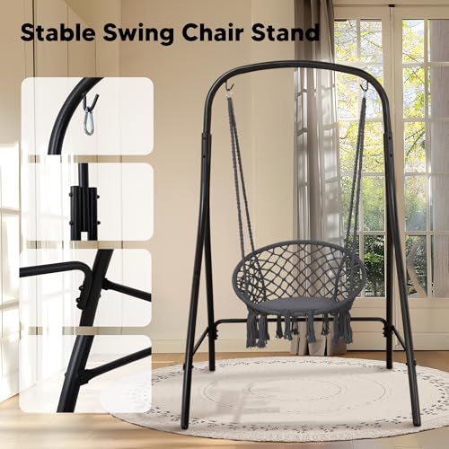 SUNCREAT Hammock Chair with Stand Included, Heavy Duty Hanging Chair with Stand, 400 lbs Capacity, Patent Pending, Gray by SUNCREAT - Image 5
