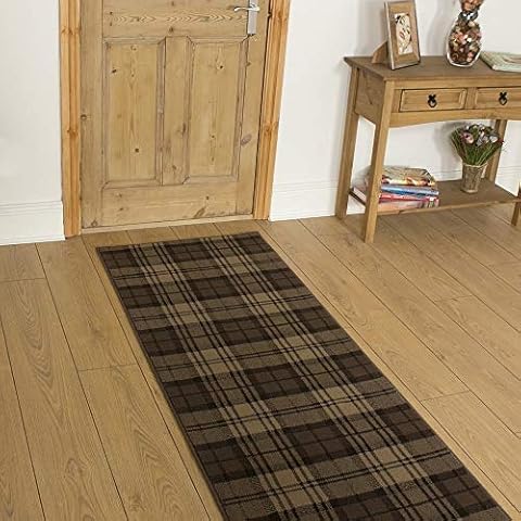runrug Carpet Runner Rug - For Hallway, Kitchen Floor, Corridor - Width 60cm x 150cm Long - Brown Tartan Cover