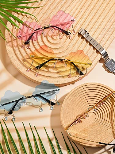 Weewooday 4 Pairs Cloud Sunglasses Raindrop Rimless Cute Sunglasses Funny Heart Flame Shaped Disco Glasses for Women Men4