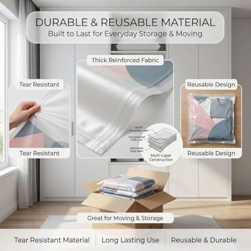 Image of No‑pump Vacuum Storage Bags - 3-Sec Fast Compression, 80% Space Saving, Upgrade Reusable Large 3d Cube Vacuum Seal Bags, Keeps Clothes Dry & Dust‑Free, Press & seal,M /19.7 x 27.6 x 11.8 in:6Pcs
