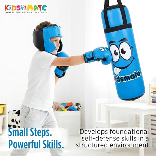 Image of Kidsmate Boxing Kit for Kids of Age 3-8 Yrs | Safe Synthetic Leather Punching Bag with Gloves Set | Boxing Set for Karate Training & Punch Practice | Playful Fitness Activity for Boys & Girls - Blue