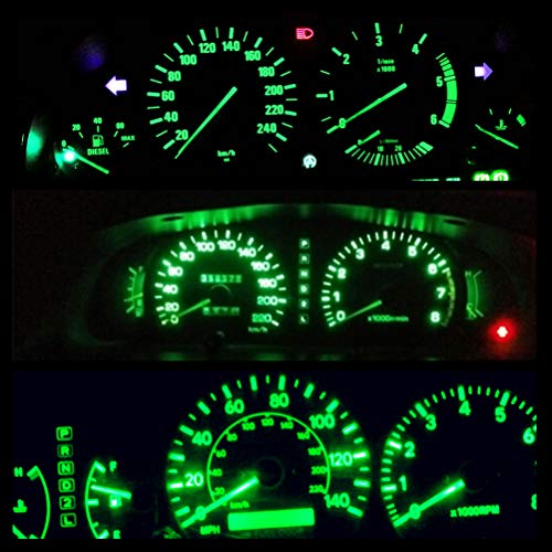 Image of WLJH Green Twist-Socket LED Dash Kit for 1987-1991 Jeep Wrangler | 3030 SMD, 100lm, No Soldering, Speedometer Tachometer and Temperature Gauge Lighting, 8-Pack