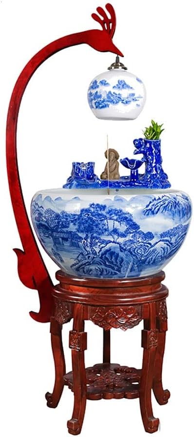 Fish Bowls Hydroponic Plant Container Aquarium Fish Tank Ceramic Cabinet Blue and White Landscape Goldfish Tank Floor-to-ceiling Flow Water Tank Home Porch Living Room Viewing Fish Bowl Aquarium Entry