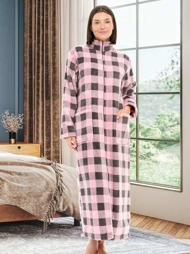 Image of Alexander Del Rossa Long Zip Up Robes, Plush Zipper Robes for Plus Size, Housecoats Zipper Front