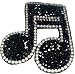 Produktbild Strass Glitzer Aufnäher Iron on Patch Applikation Musik Noten-schlüssel Schwarz mit Strass 7 x 5,8 cm
