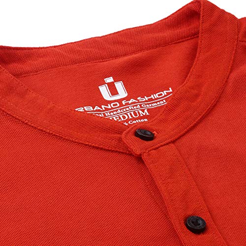 Image of Urbano Fashion Men's Solid Cotton Slim Fit Polo Shirt with Mandarin Collar
