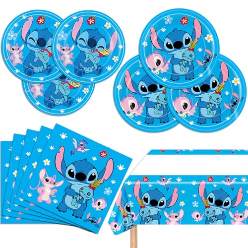 Stitch Party Supplies 20 Plates 20 Napkins and 1 Tablecover for Stitch Birthday Party Decorations
