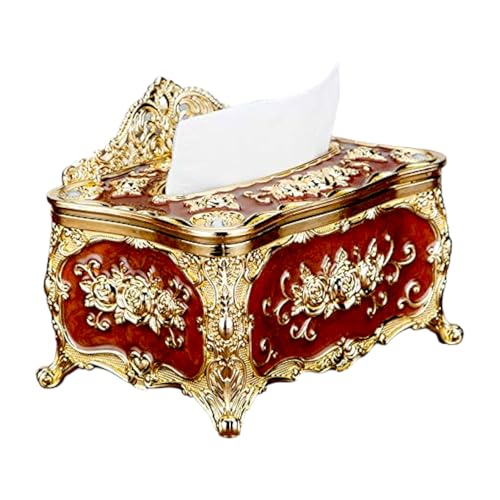 Image of Napkin Holder for Dining Table - Tabletop Napkin Dispenser, Tissue Paper Container for Kitchen, Home, Office, Restaurant (Red-Gold)