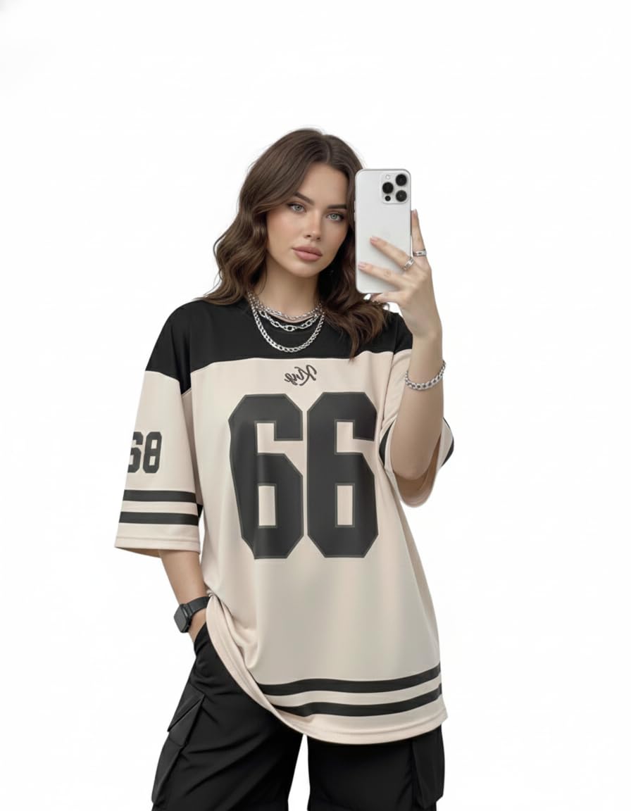 bounce back apparels 66 Cotton Printed Loose Fit T-Shirt for Women and Girls, Half Sleeve Casual Top, Stylish and Comfortable Everyday Wear Cream or Black-picture-30