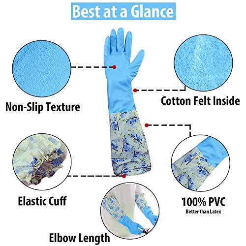 Image of UCRAVO 1Pair Reusable Rubber Cleaning Gloves for Kitchen Dishwashing, Bathroom, Laundry & Household Cleaning - Waterproof, Heat Resistant, Non-Slip Grip, Long Sleeve Hand Protection for Men & Women