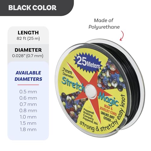 Image of Stretch MagicStretch Magic Bead & Jewelry Cord - Strong & Stretchy, Easy to Knot - Black Color - 0.7mm diameter - 25-meter (82 ft) spool - Elastic String for making beaded jewelry