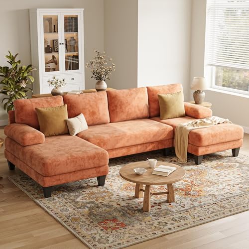 TROMIRY U-Shaped Sectional Couches for Living Room | 112 Inch Modern Sectional Couch | Orange Chenille Sofa with Double Chaise for Apartment