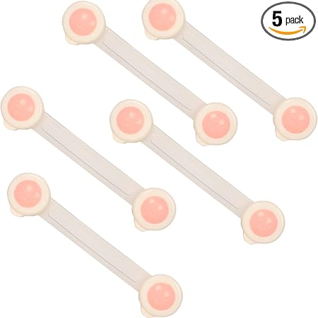 LADWA 5 Pieces Child Safety Strip Locks Baby Locks for Cabinets and Drawers (Pink, Pack of 5), Toilet, Fridge & More. Easy Installation, No Drilling Required