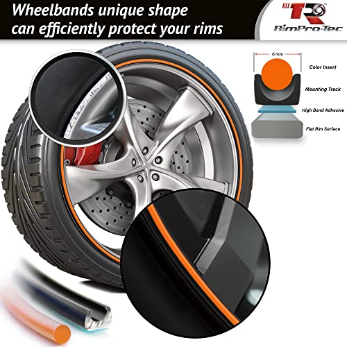 Rimpro-Tec® Wheel Bands™ Rim/Wheel Protectors For Cars And Light Trucks, Protection And Style, Black Track/Orange Pinstripe Fit From A 12" To 22” Set Of Wheels #TOP3