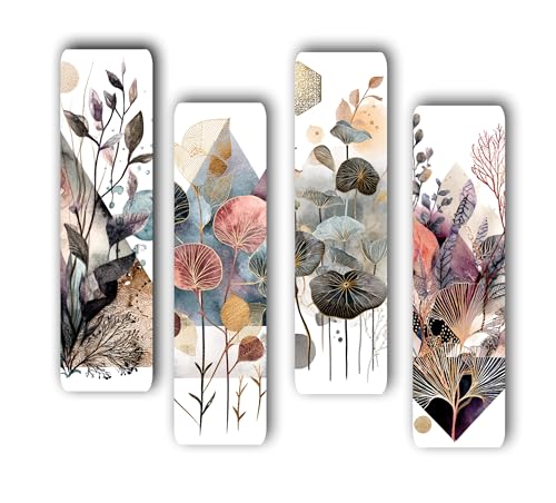 Genxtra® Set of 4 Wooden Wall Decor Panels – Modern Abstract Floral Design | Living Room &...