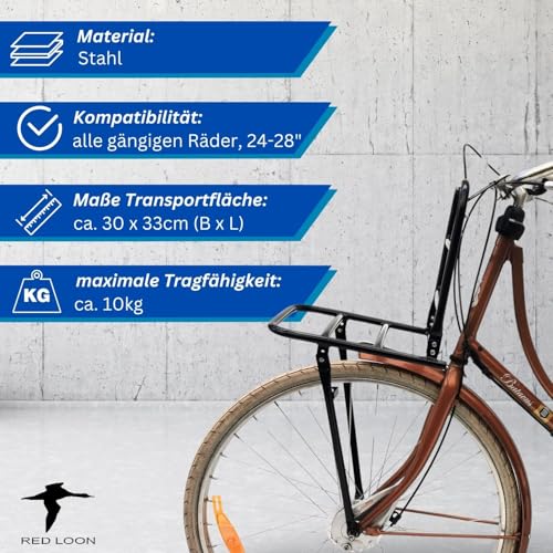 Fahrrad Gepäckträger vorne Frontgepäckträger - Fahrradgepäckträger Vorderrad - Red Loon Fahrrad Frontträger - Stahl Front Loader - Gepäckträger vorne universell - Hollandrad Citybike