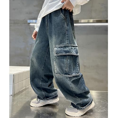 Jean baggy garçon taille élastique coupe ample pantalon loisirs extérieur