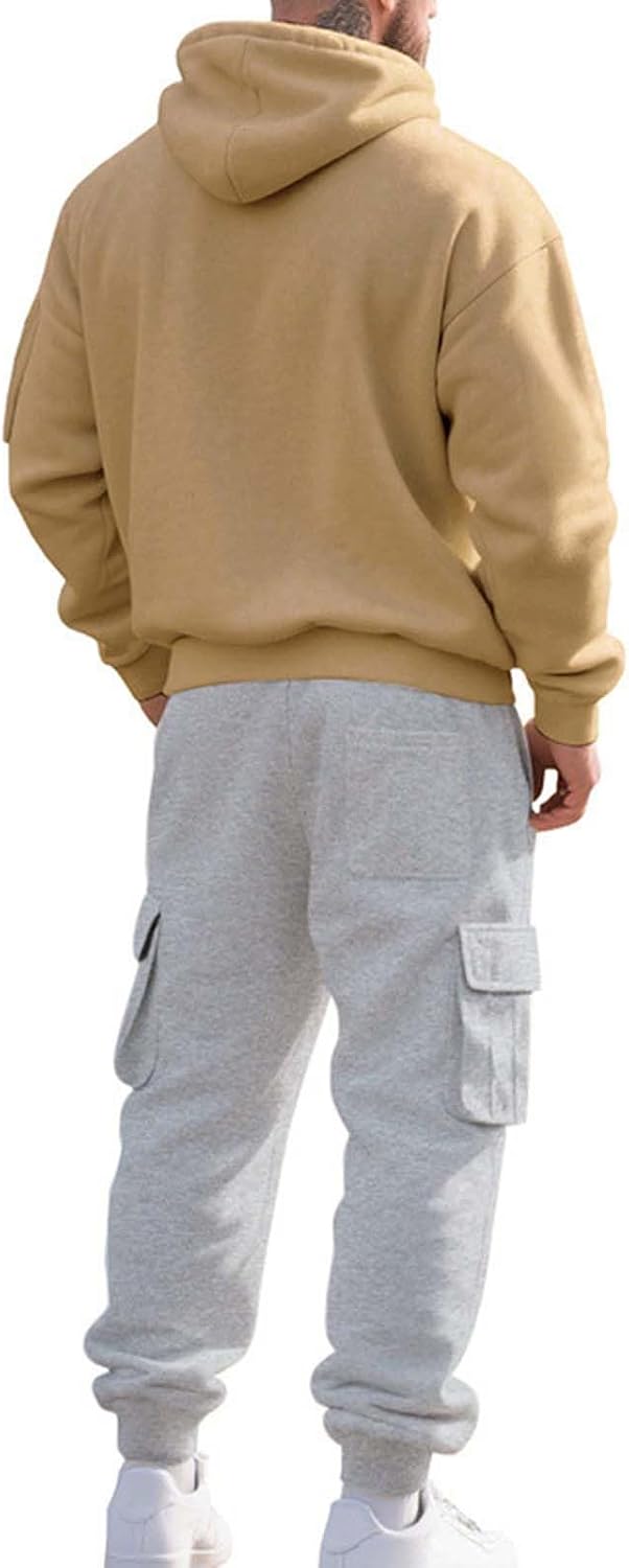 Mens Sweat Set Winter Outfits 2 Piece Sweatsuit Hoodie Sweatpant Outfit