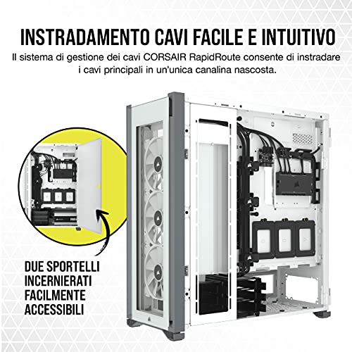 CC-9011227-WW, iCUE 7000X RGB Case per PC Intelligente ATX Full-Tower, Tre Pannelli in Vetro Temperato, Quattro Ventole RGB da 140 mm Incluse, Generoso Spazio Interno, Bianco - Case PC - Immagine 6