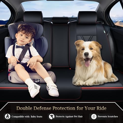 Image of FLORICH Rear Seat Covers Leather Car Seat Covers Waterproof Back Seat Cover Automotive Seat Covers Universal Seat Cushion Protector for Most Cars Trucks SUV-Black&Red Line