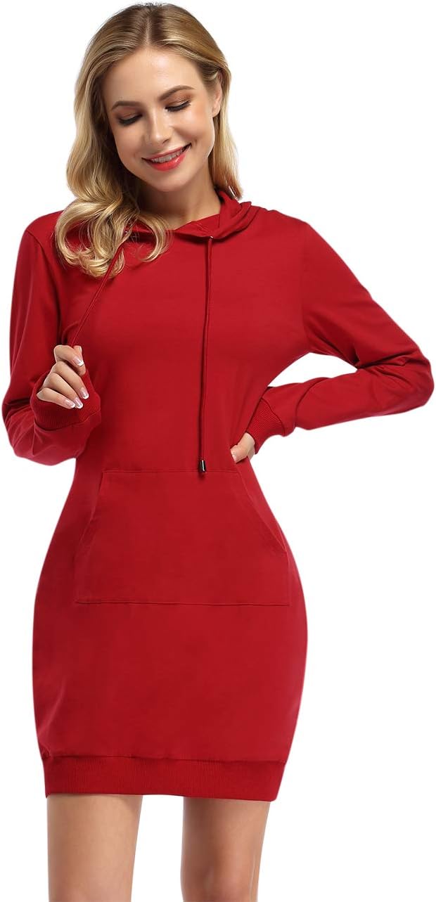 MISSKY Women's Pullover Hooded Kangaroo Pocket Sweatshirt Casual Hoodie Dress - Image 2