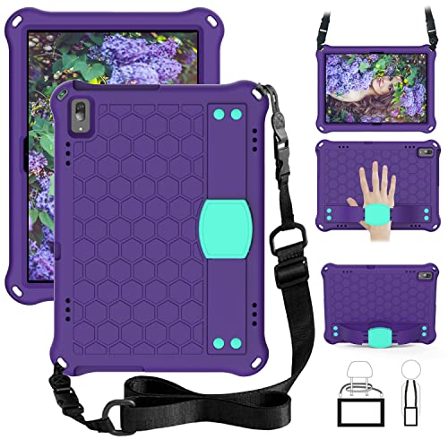 Funda para tablet Lenovo Tab 4 10 Plus TB-X704F/N/L/V para niños, ligera, EVA+PC, a prueba de golpes, con correa para el hombro, funda protectora resistente para tableta. Púrpura y aguamarina