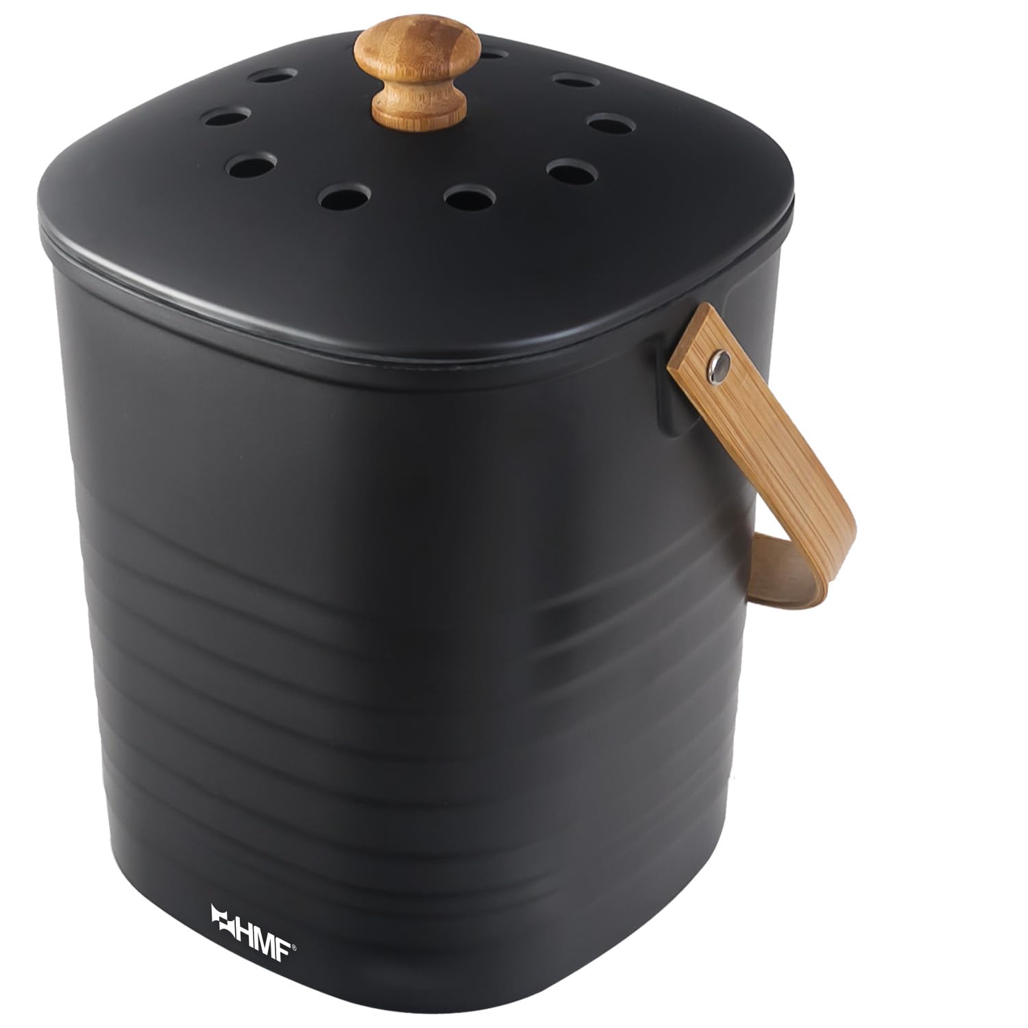 HMF Cubo de basura ecológico sostenible para cocina, inodoro con tapa, 3 litros, color negro