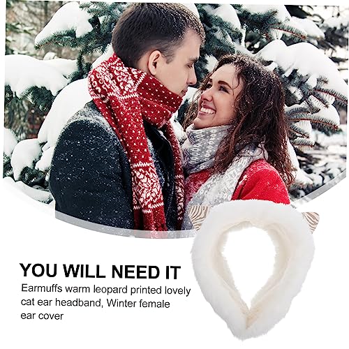 FRCOLOR Cat Ear Earmuffs Plush Headband Fashionable Versatile -Friendly Boys and Girls Hat White3
