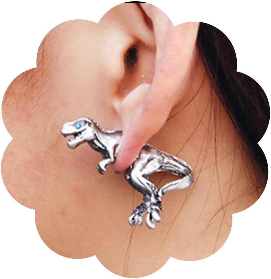 Punk Dinosaur Earrings for Women Silver Dinosaur Ear Jacket Earrings Cute 3D Dinosaur Stud Earrings Fashion Tyrannosaurus Rex Earrings Jewerly Gifts