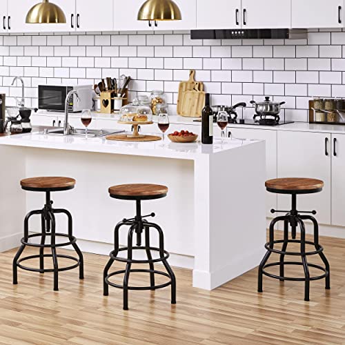 Yaheetech-Industrial-Bar-Stool-Vintage-Counter-Stool-Rustic-Counter-Height-Bar-Stool-Adjustable-Metal-Stool-with-Round-Wood-Seat-KitchenDiningCafe-Chair-20-27-Inch-Tall-Brown-4PCS - Urban Country Home Decor Yaheetech-Industrial-Bar-Stool-Vintage-Counter-Stool-Rustic-Counter-Height-Bar-Stool-Adjustable-Metal-Stool-with-Round-Wood-Seat-KitchenDiningCafe-Chair-20-27-Inch-Tall-Brown-4PCS