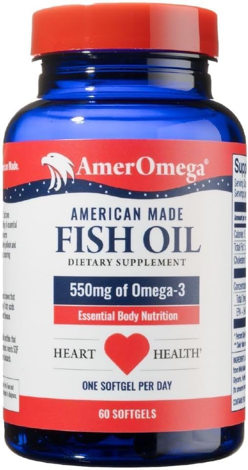 AmerOmega Aceite de pescado triglicérido omega-3 para apoyo a la salud cardíaca, abadejo de lucioperca de Alaska capturado en la naturaleza, de