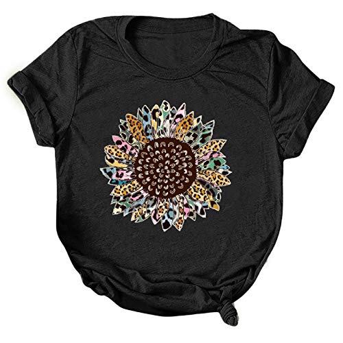 T Floral Short Round Side Womens Shirt Summer Beach Tshirts For Women Black V Neck Top Flowy Shirts For Girls Blouses For Women Plus Size Pink Top Womens Holiday Tops Dressy #TOP2