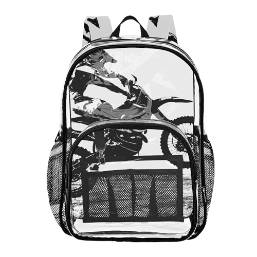 Motocross Vintage Motorcycle Clear Backpack PVC Transparent School Backpack Lightweight Student Book Bags Capacity Clear Bag