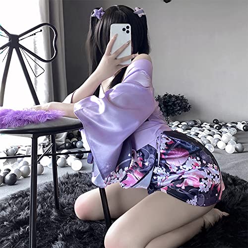 Image of Female Japanese sexy kimono cardigan underwear anime cosplay fox spirit loose yukata nightgown blouse