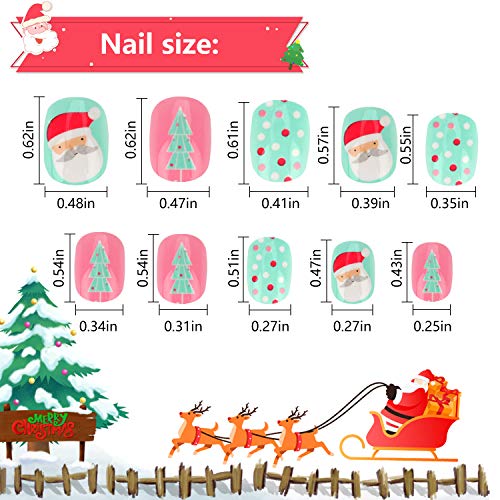 Kids Christmas False Nails Pre Glue Press on Artificial Nail Tip Girl Fake Fingernail Kit Full Cover Short for Children Nail Art Decoration - Thumbnail 6