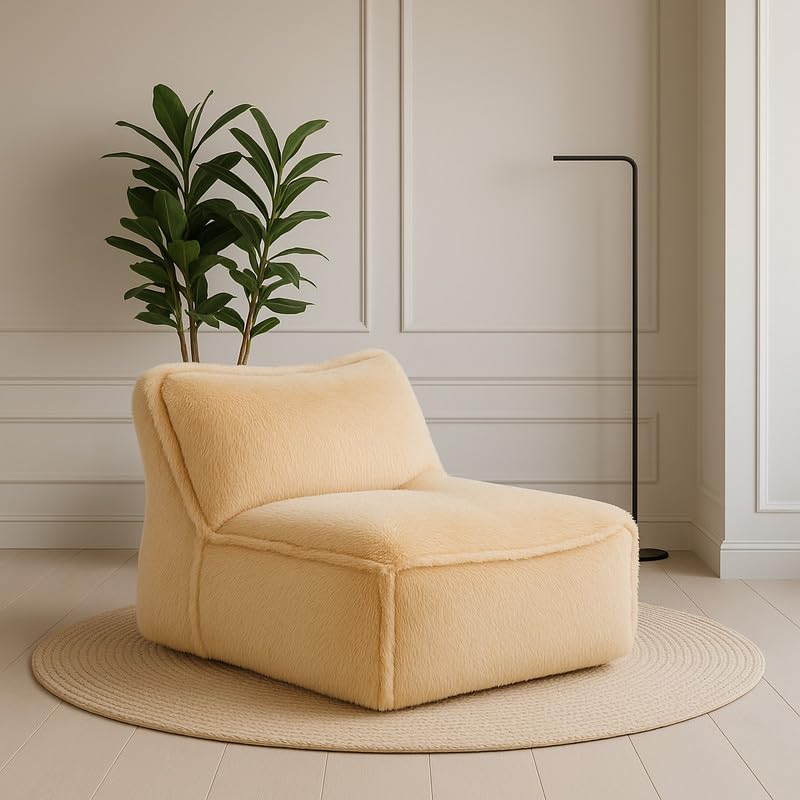 Image of Biggie Bean Bag Chair with Beans Filled 5XL Baithak Chair - Lounge in Style. Relax in Comfort. (Made of : Soft Fur Cream)