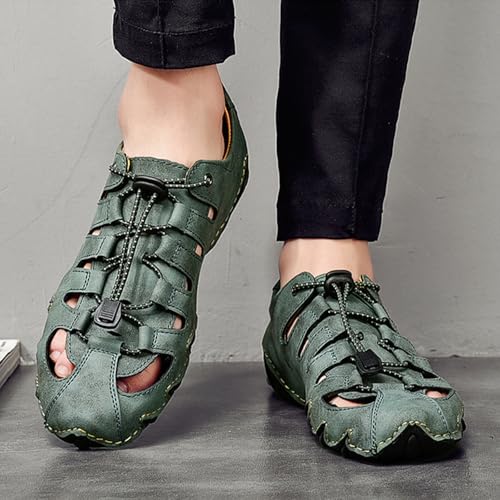 MILDSEVEN Fashion Men's Outdoor Backpacking Shoes, Closed Toe Hiking Sandals, Breathable Sports Beach Shoes,7,Green2