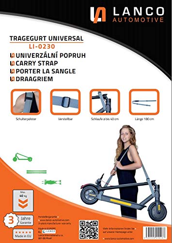 LANCO LI-0230 Universal Tragegurt für E-Scooter, E-Roller, Kinderbuggy - bis 40kg belastbar - variabel verstellbar, Grau/Schwarz