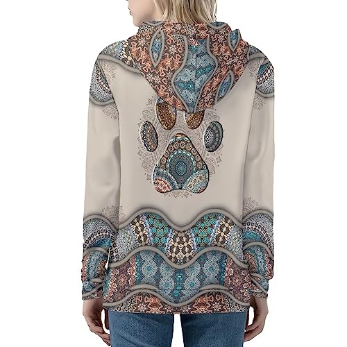 Uourmeti Hoodies Jacke mit Reißverschluss für Damen, Teenager, Mädchen, Herbst-Sweatshirt, XS-5XL, Mandala Hundepfote, M